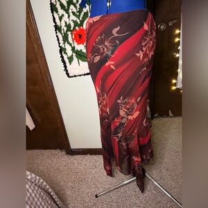 HeartSoul Asymmetrical Skirt in Red and Brown Floral